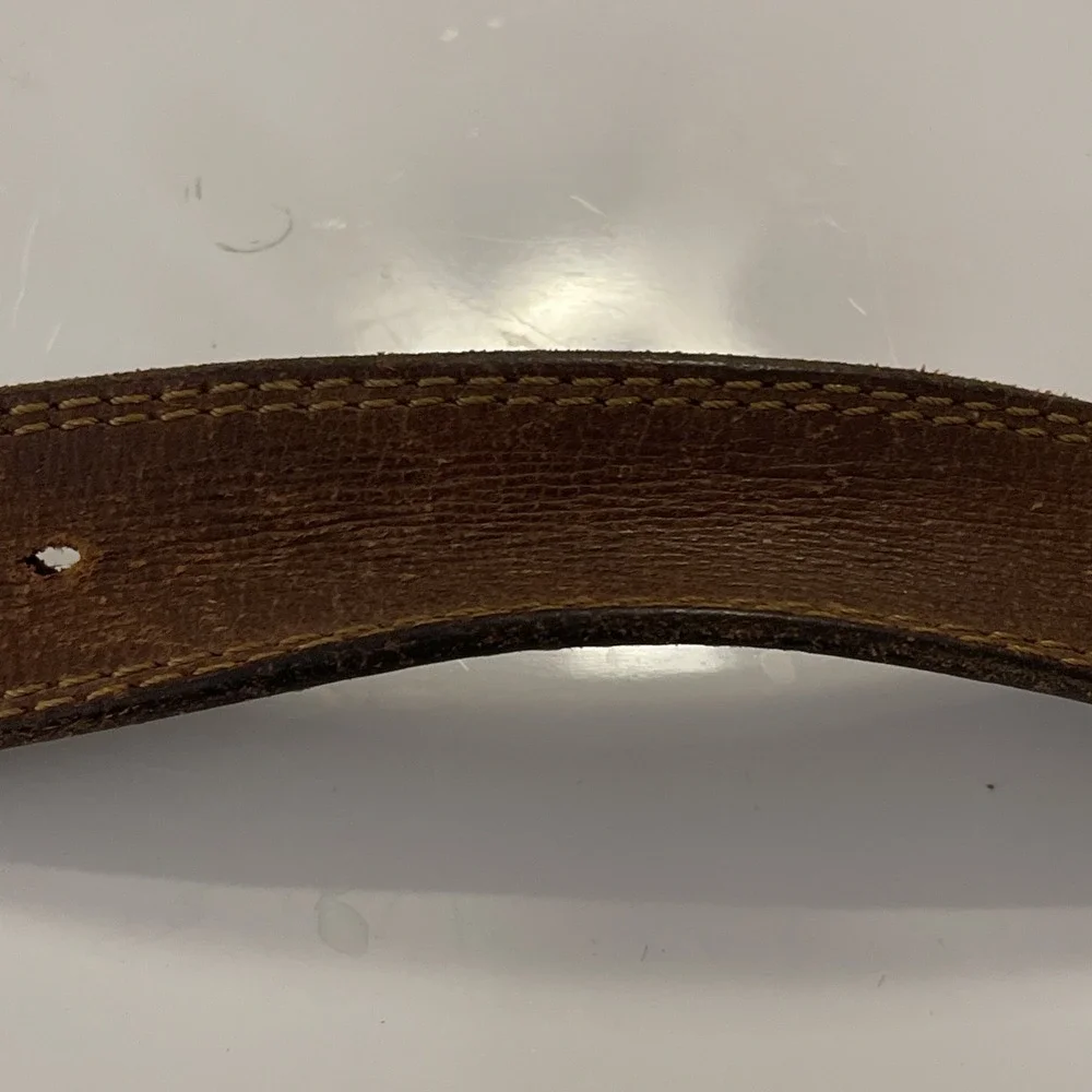 VTG Distressed Browning Belt Men SEE PIC Genuine Leather Brown Brass Logo Button